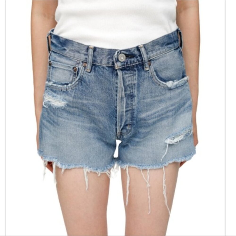 Moussy Vintage Packard Shorts Distressed Button Fly Ripped High Rise 26